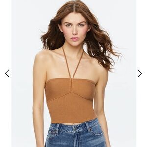 NWT ALICE + OLIVIA Linnie Ruched Halter Knit Crop Top Size S